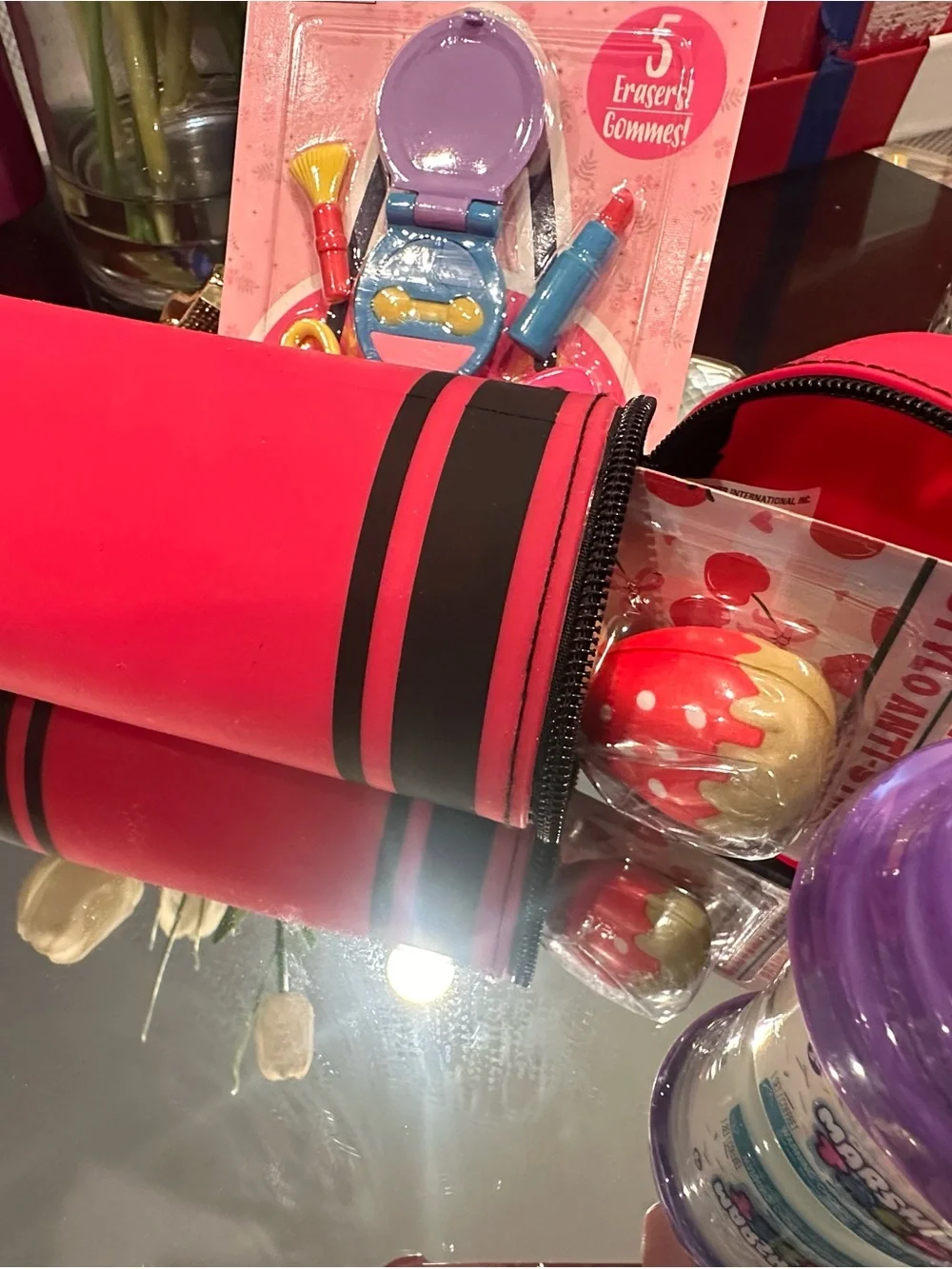 NWT Back to School Red Crayon Pencil Case Squishy Pen Slime Eraser Gift Set